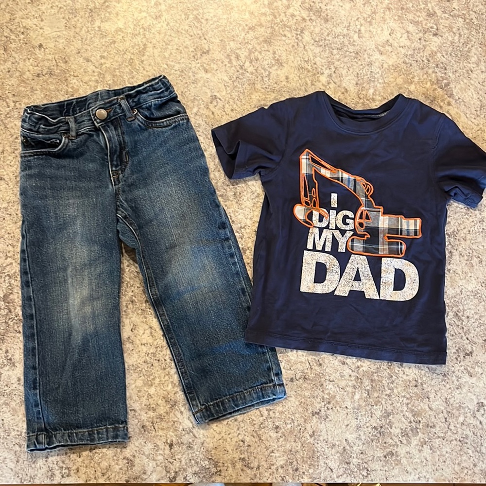Boys 3T Outfit - I Dig My Dad Carters Shirt Cherokee Jeans